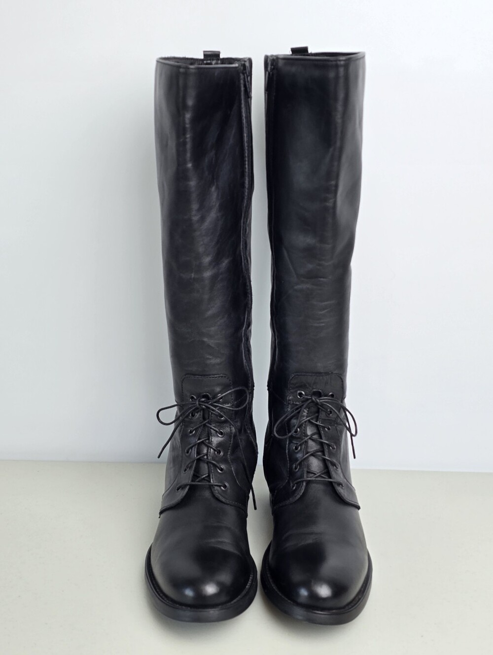 La Canadienne Black Leather Knee High Lace-Up Sude Zip Riding Boots Size 7.5 - Picture 4 of 14